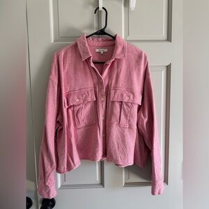 Madewell Women's Flannel Cargo Button-Up Shirt in Nouveau Pink Melange, Size L